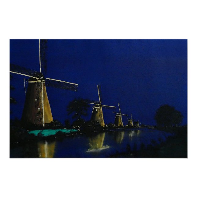 Nacht in Kinderdijk Poster (Vorderseite)