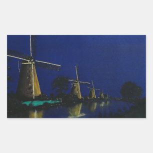 Nacht in Kinderdijk Rechteckiger Aufkleber