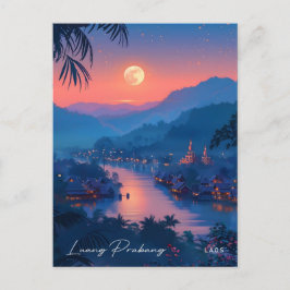 Nacht in Luang Prabang Laos Vintage Reise Postkarte