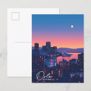 Nacht in Oslo Norwegen Vintage Travel Postkarte