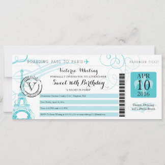 Nacht in Paris | Aqua Sweet 16 Geburtstag Einladung