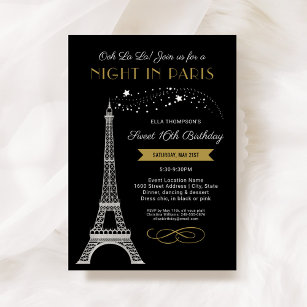 Nacht in Paris Eiffel Tower Gold Sweet 16 Geburtst Einladung
