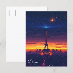 Nacht in Paris Frankreich Vintage Reise Postkarte