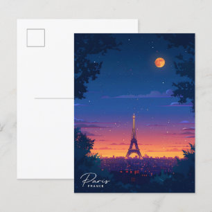 Nacht in Paris Frankreich Vintage Travel Postkarte