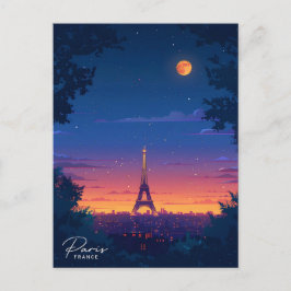 Nacht in Paris Frankreich Vintage Travel Postkarte