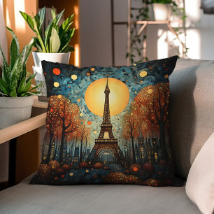Nacht in Paris Gemälde aus der Mitte des Jahrhunde Kissen