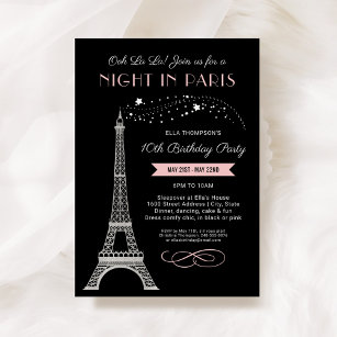 Nacht in Paris Girly Eiffel Tower Geburtstagsparty Einladung