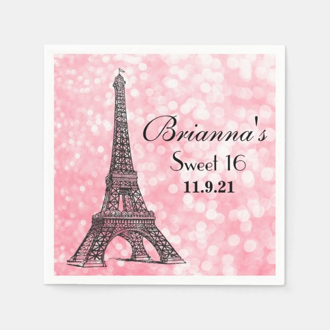 Nacht in Paris Glitzer Sweet 16 Custom Napkin Serviette (Vorderseite)