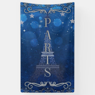 Nacht in Paris unter den Sternen Blau Silber Party Banner