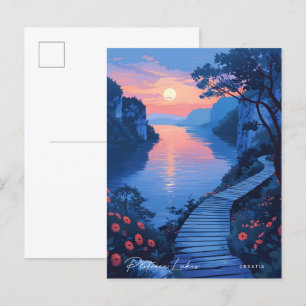 Nacht in Plitvicer Seen Kroatien Vintage Reise Postkarte