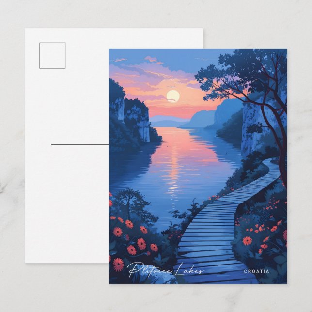 Nacht in Plitvicer Seen Kroatien Vintage Reise Postkarte (Vorne/Hinten)