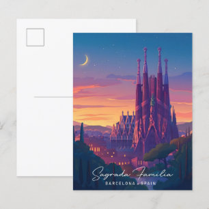 Nacht in Sagrada Familia Barcelona Spanien Reisen Postkarte