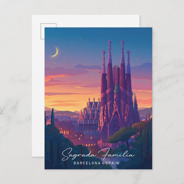 Nacht in Sagrada Familia Barcelona Spanien Reisen Postkarte (Vorne/Hinten)
