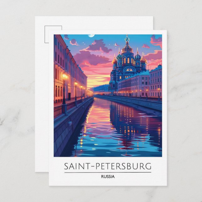 Nacht in Sankt Petersburg Russland Reisen Postkarte (Vorne/Hinten)