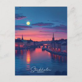 Nacht in Stockholm Stadt Schweden Vintage Travel Postkarte