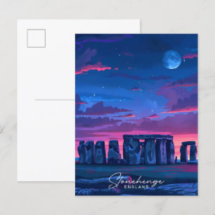 Nacht in Stonehenge England Vintage Reise Postkarte