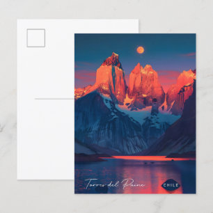Nacht in Torres del Paine Chile Vintage Reise Postkarte