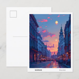 Nacht in Warschau Polen Reise Postkarte