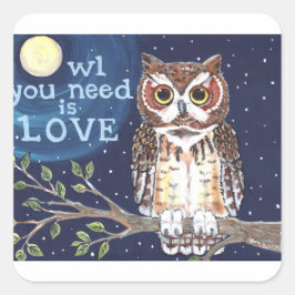 Nacht "Owl Liebe" Original Design Geschenkwrap Quadratischer Aufkleber