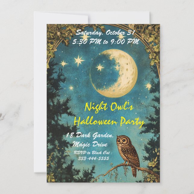 NACHT OWL VOLLES MONDHALLOWEEN-PARTY EINLADUNG (Rückseite)