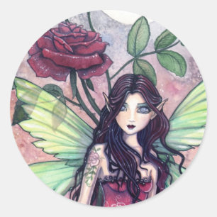 Nacht-Rosen-Fee-Aufkleber von Molly Harrison Runder Aufkleber