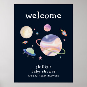 Nacht Schwarze Galaxie Weltraum Junge Baby Shower Poster
