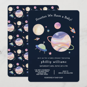 Nacht Schwarze Galaxie Weltraum Mond Stern Baby Sh Einladung
