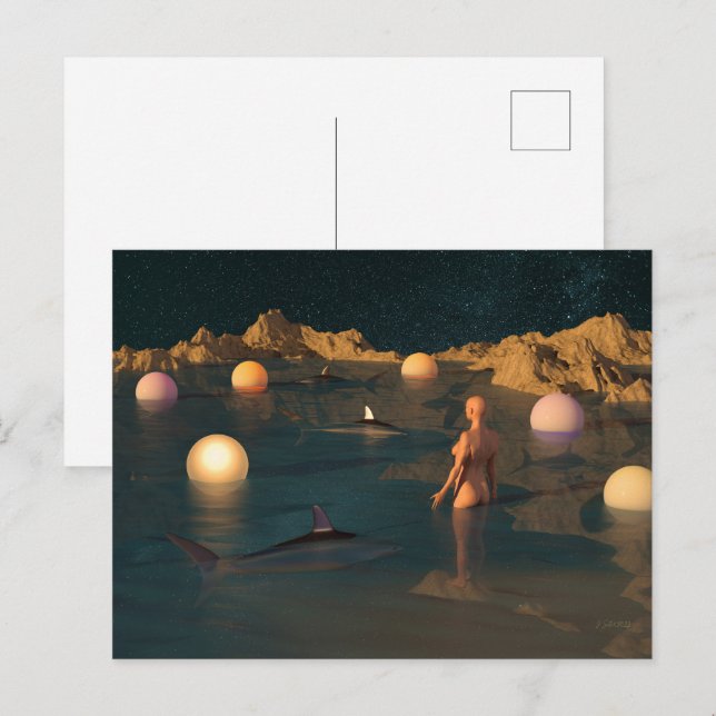 Nacht schwimmen postkarte (Vorne/Hinten)