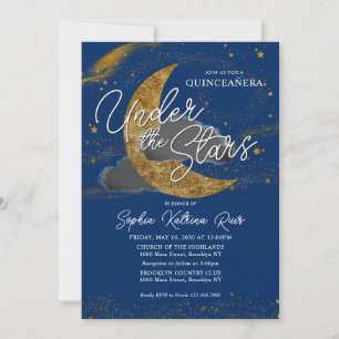 Nacht unter den Sternen Blue Gold Moon Quinceanera Einladung