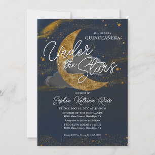 Nacht unter den Sternen Blue Gold Moon Quinceanera Einladung