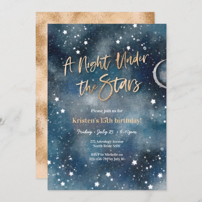 Nacht unter den Sternen Gold Einladung (Vorne/Hinten)