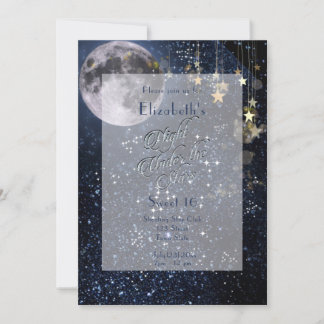 Nacht unter den Sternen Sweet 16 Vollmond Gold Einladung