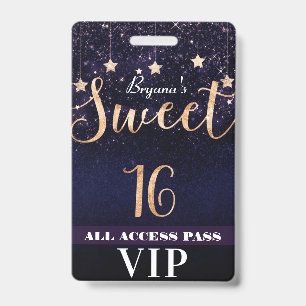 Nacht unter Stars Gold Lila Sweet 16 VIP Pass Ausweis