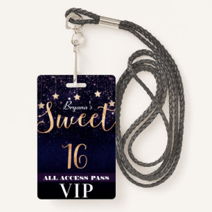 Nacht unter Stars Gold Lila Sweet 16 VIP Pass Ausweis