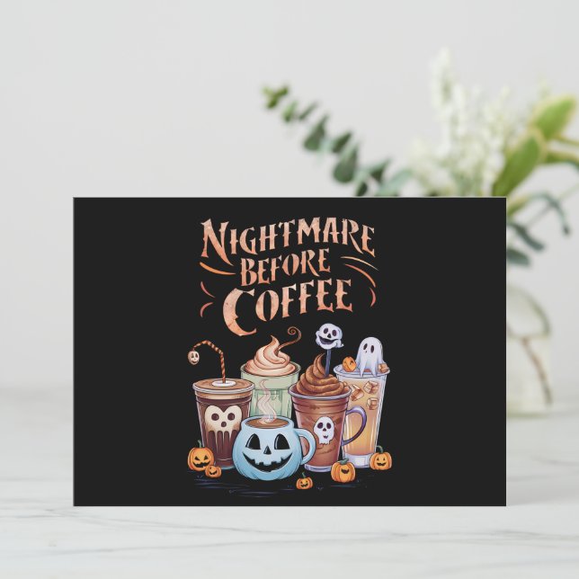 Nacht vor Coffee Pumpkin Gewürz Halloween Einladung (Stehend Vorderseite)