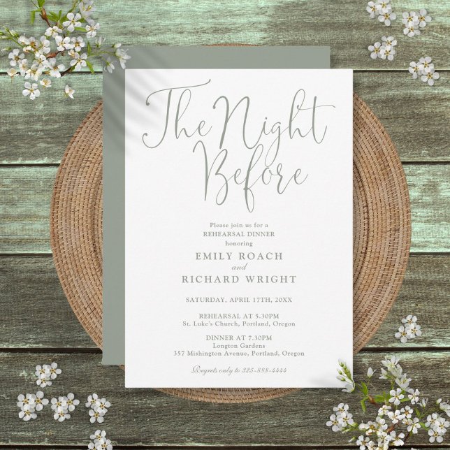 Nacht vor der Probe Abendessen Grün Einladung (The Night Before Rehearsal Dinner Sage Green Invitation)