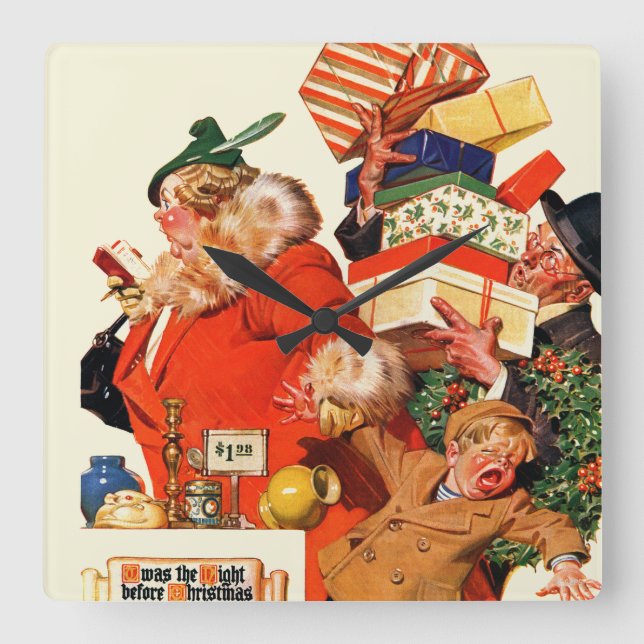 Nacht vor Weihnachten Quadratische Wanduhr (Vorderseite)