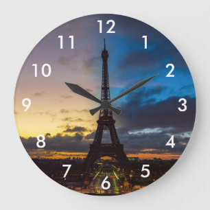 Nacht zu Tag über Eiffelturm von Trocadero Große Wanduhr