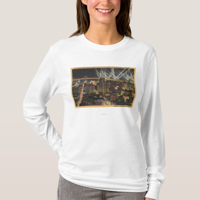 Nachtansicht der Stadt, Bucht-Brücke, Scheinwerfer T-Shirt (Vorderseite)