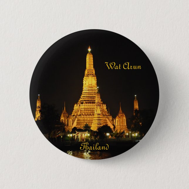 Nachtansicht der Tempel Wat Arun in Bangkok Button (Vorderseite)