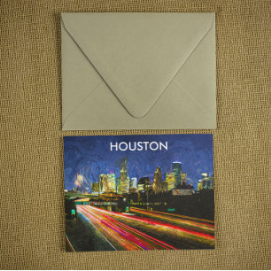 Nachtansicht Houston Texas Vintage Retro Reise Postkarte