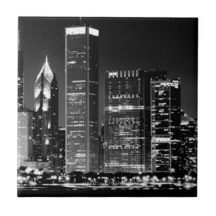 Nachtansicht von Chicagos berühmtem Stadtbild Fliese