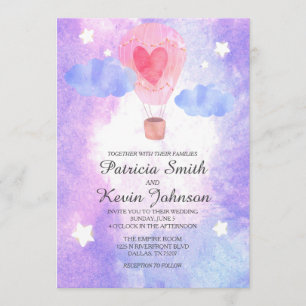 NachtAquarell-Heißluft-Ballon-Hochzeit Einladung