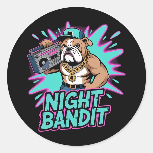 Nachtbandit Bulldog-Urban Angesagt-Hop Graffiti St Runder Aufkleber (Vorderseite)