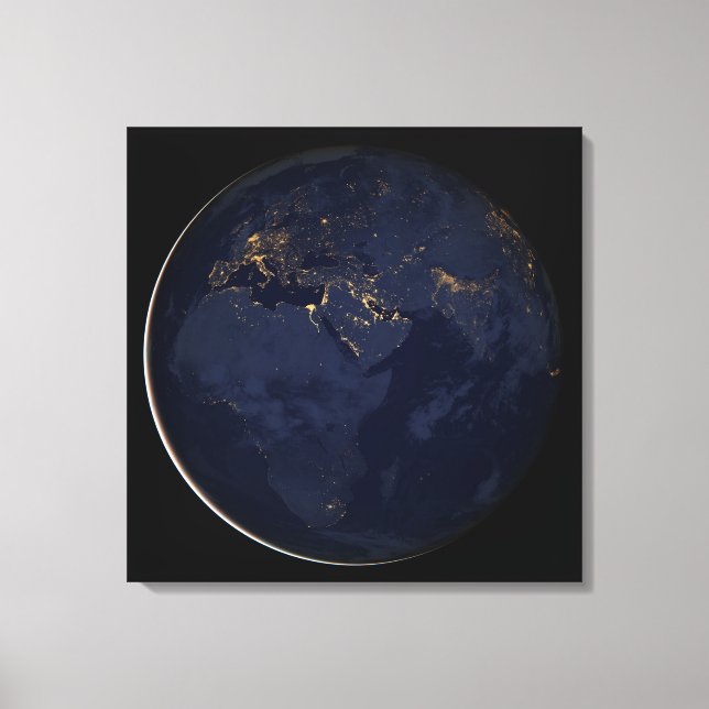 Nachtbeleuchtung in Europa, Afrika und im Nahen Os Leinwanddruck (Vorderseite)