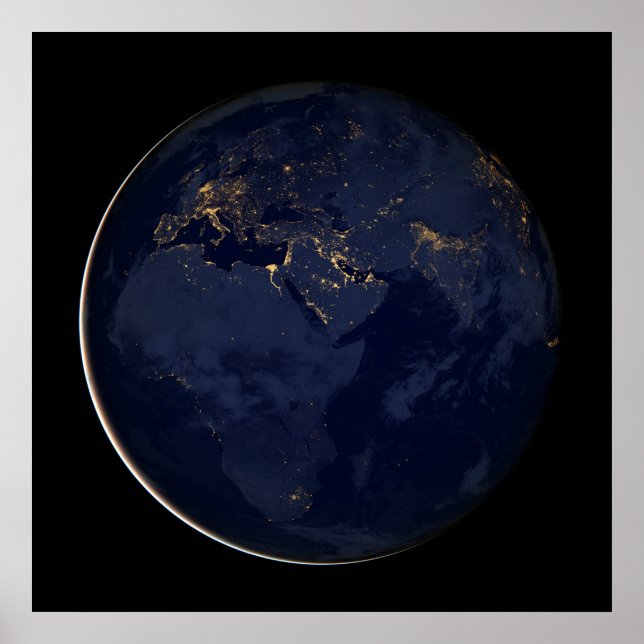 Nachtbeleuchtung in Europa, Afrika und im Nahen Os Poster (Vorne)