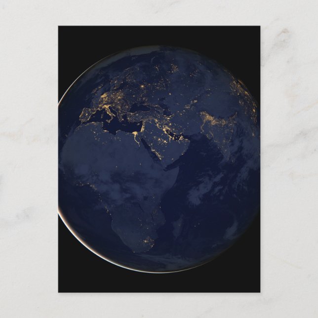 Nachtbeleuchtung in Europa, Afrika und im Nahen Os Postkarte (Vorderseite)