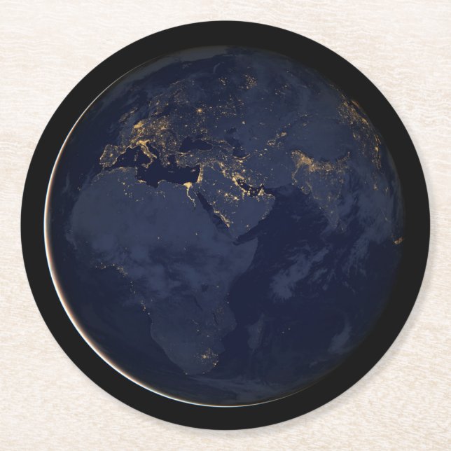 Nachtbeleuchtung in Europa, Afrika und im Nahen Os Runder Pappuntersetzer (Vorderseite)