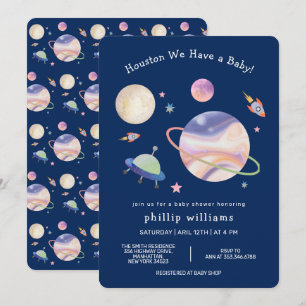 Nachtblaue Galaxie Weltraum Mond Stern Baby Shower Einladung