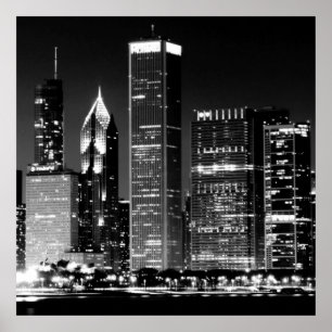 Nachtblick auf Chicagos berühmtes Stadtbild Poster